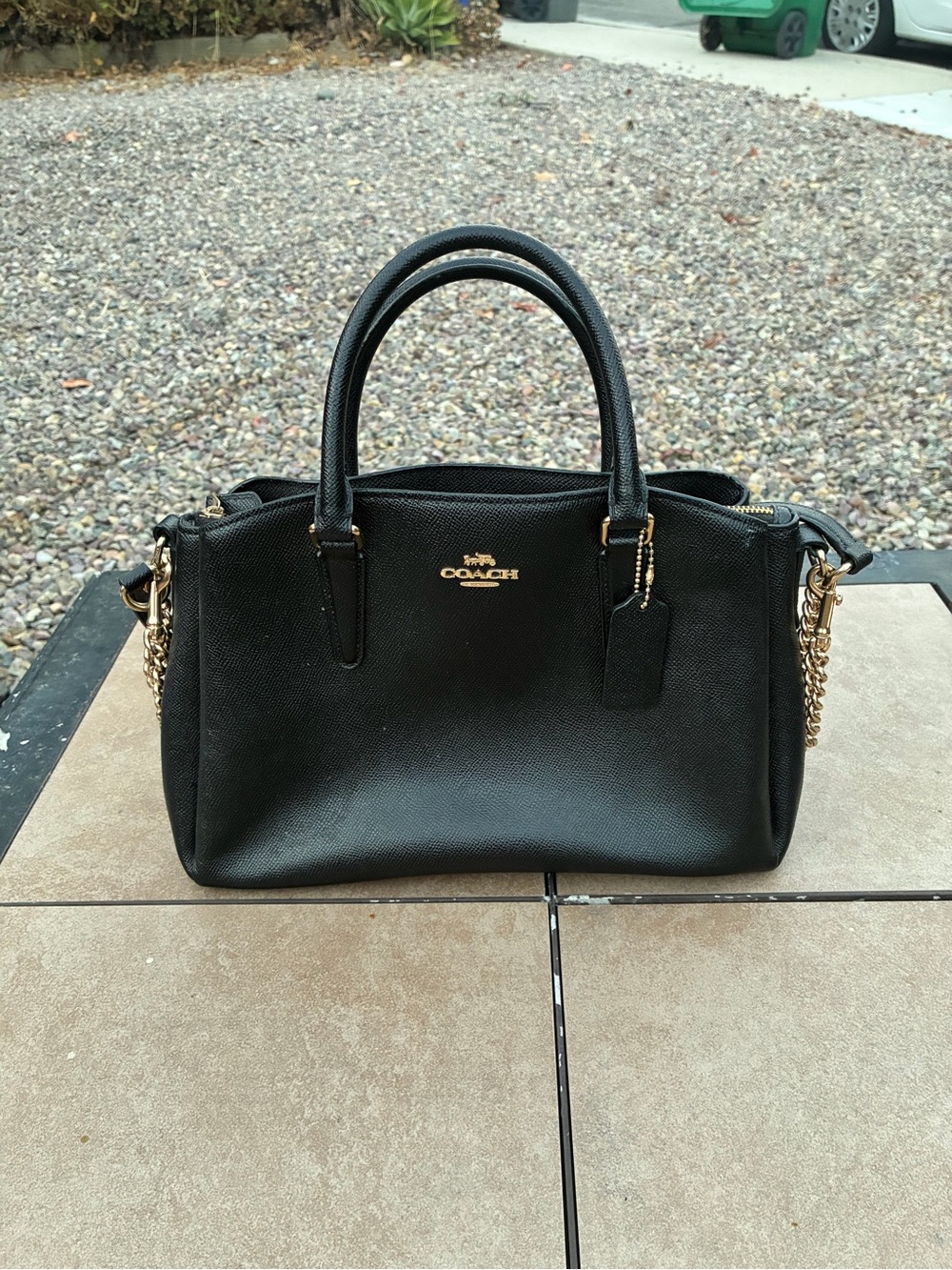Coach Black Saffiano Satchel with Gold Hardware